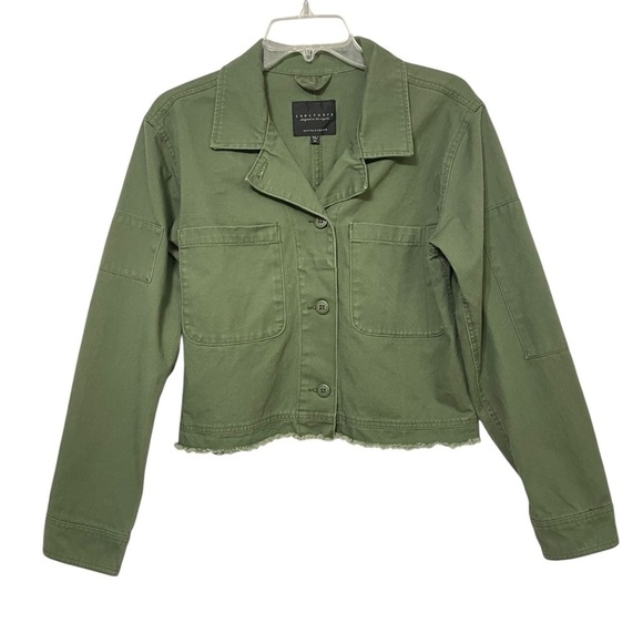 Sanctuary Jacket Green Cropped Lightweight Utility Button-Up Women's Size Medium - Picture 1 of 11